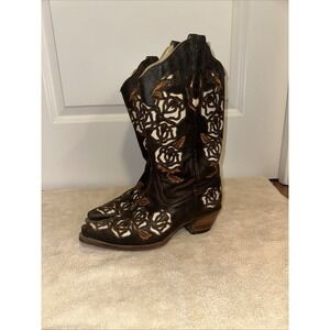Corral Boots Leather Western 9M Embroidered Laser Cut Inlay Cowgirl Rodeo R2483
